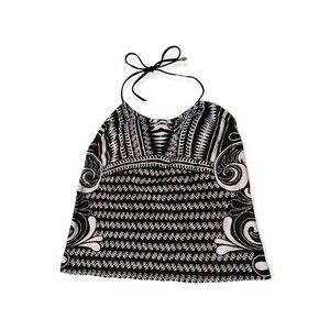 Aqua Green Black White Paisley Drawstring Embellish Neck Tie Tankini Swim Top‎ S